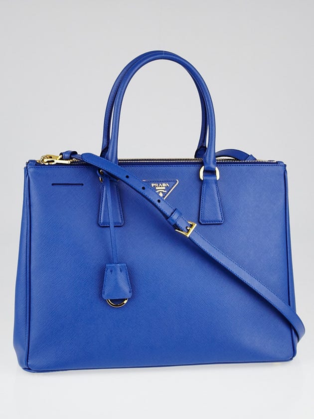 Prada Azzurro Saffiano Lux Leather Large Double Zip Tote Bag B1786T