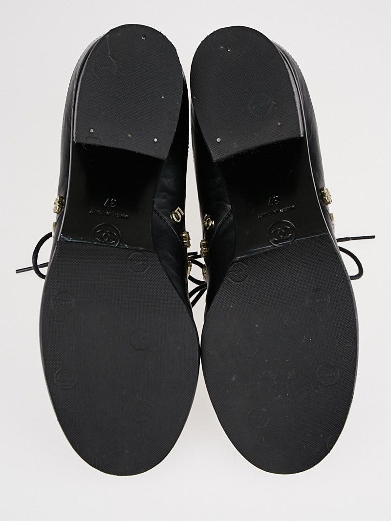Chanel Black Leather Paris-Dallas Lace-Up Oxford Loafers