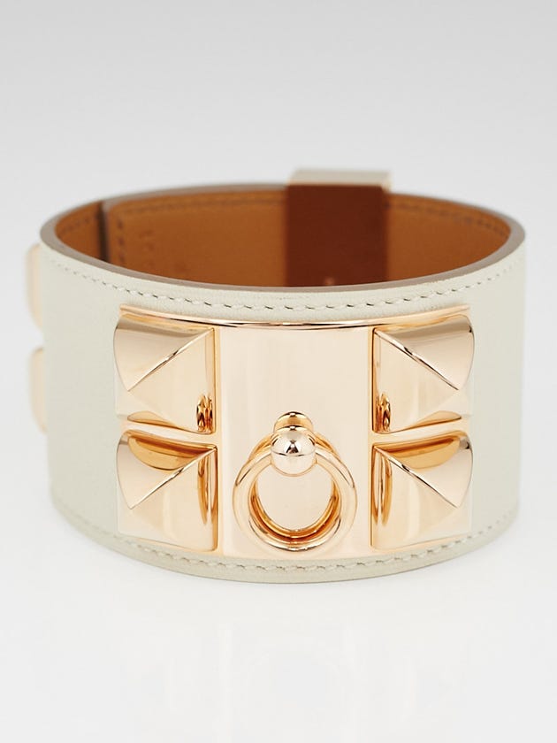 Hermes Parchemin Swift Leather Rose Gold Plated Collier de Chien Bracelet Size L
