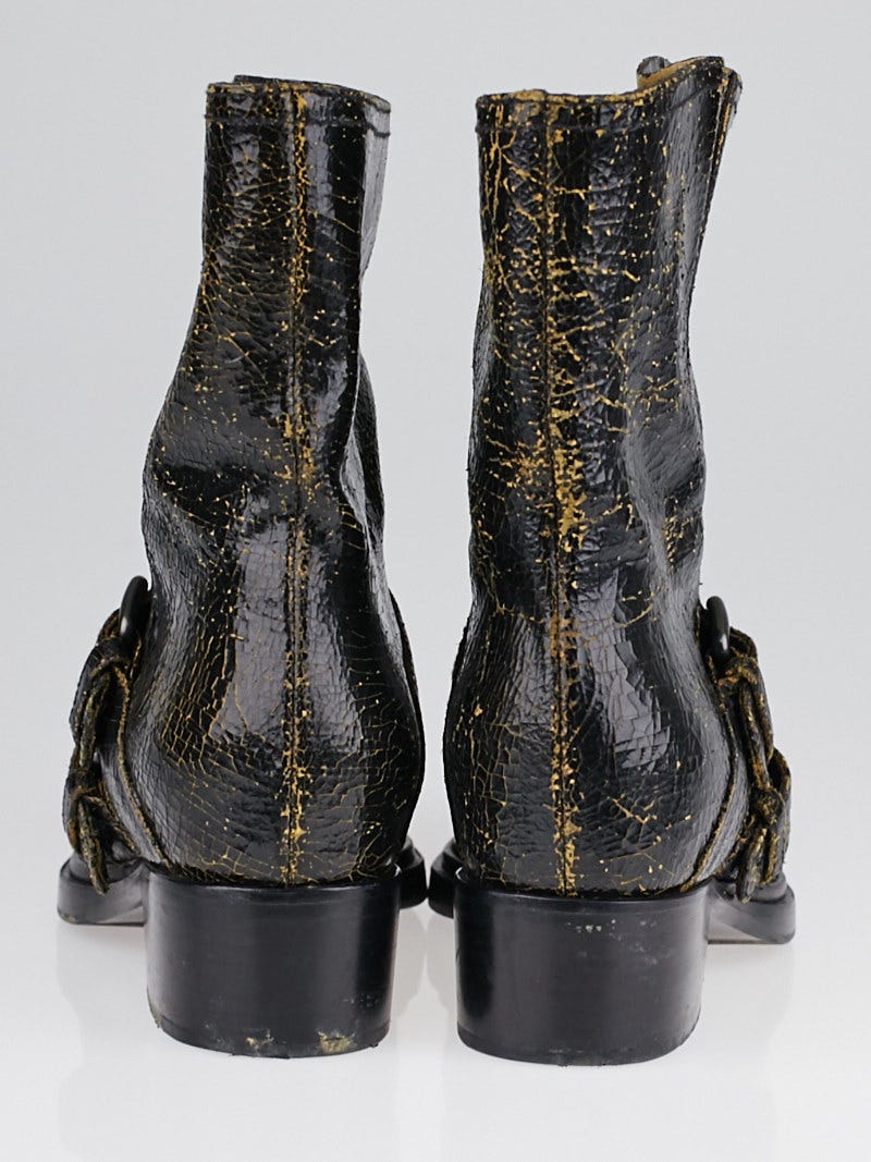 Miu Miu Brown Crackle Leather Biker Boots Size 6/36.5