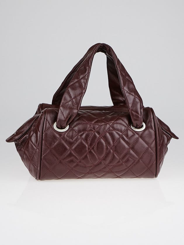 Chanel Bordeaux Quilted Glazed Caviar Leather Small Bowler Satchel Bag