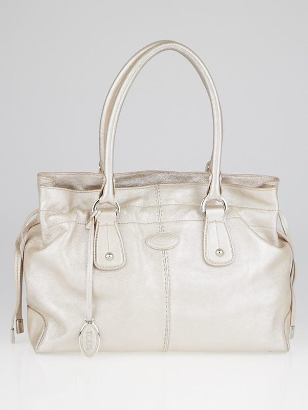 Tod's Metallic Silver Leather New Restyling D-Bag Media Tote Bag