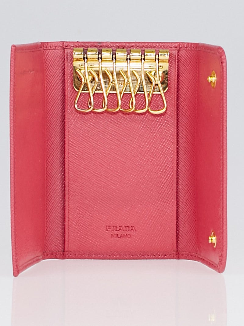 Prada Peonia Saffiano Metal Leather Six Ring Key Holder 1M0222