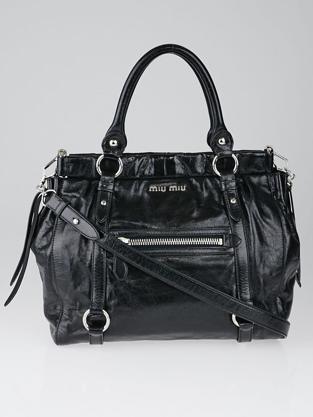 Miu Miu Black Onyx Vitello Lux Leather Satchel Bag