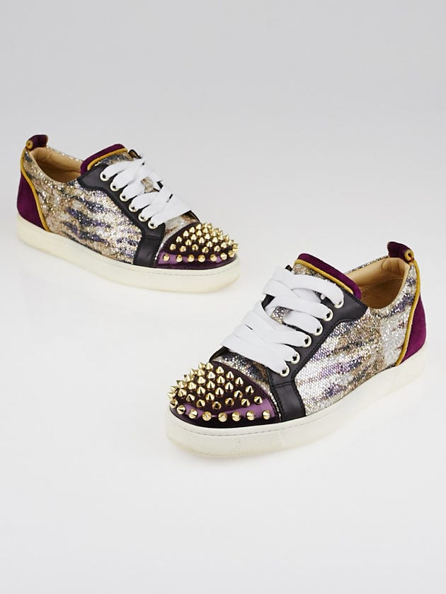 Christian Louboutin Gold Multicolor Glitter and Suede Louis Junior Spikes Sneakers Size 6/36.5