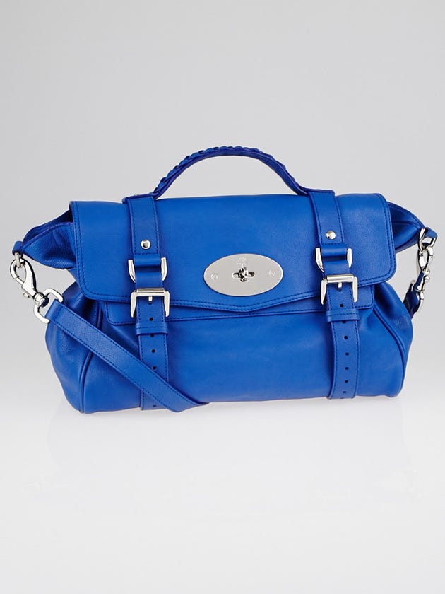 Mulberry Blue Polished Buffalo Leather Alexa Satchel Bag