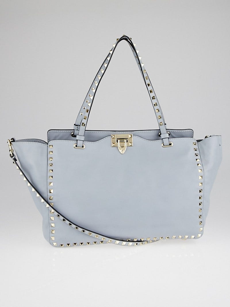Valentino Light Blue Leather Rockstud Medium Tote Bag