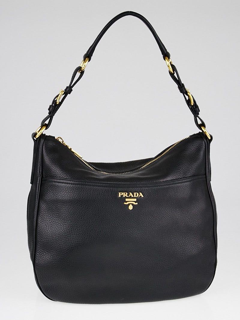Prada Black Vitello Daino Sacca Hobo Bag BR4755 Yoogi s Closet