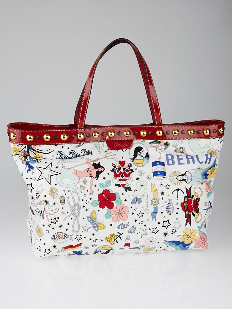 Gucci Red Multicolor Tattoo Printed Canvas Large Babouska Tote Bag -  Yoogi's Closet