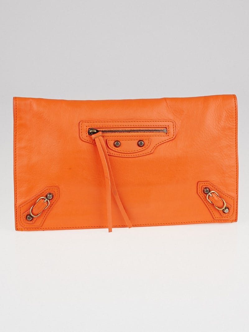 Balenciaga Tangerine Calfskin Leather Papier View Clutch Bag Yoogi s Closet