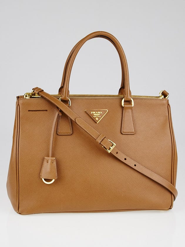 Prada Caramel Saffiano Lux Leather Large Double Zip Tote Bag B1786T