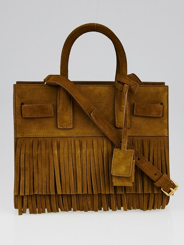 Yves Saint Laurent Brown Fringed Suede Classic Nano Sac de Jour Bag