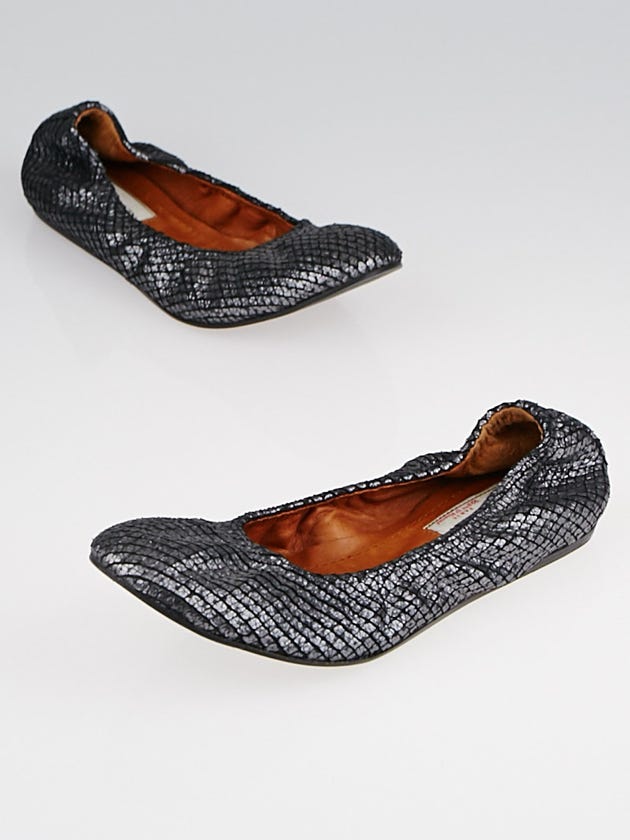 Lanvin Black Snake-Effect Leather Ballet Flats Size 7/37.5