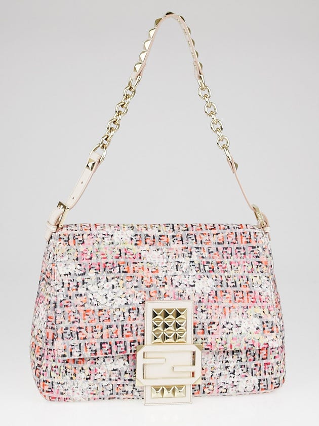Fendi Pink Zucchino Canvas Studded Forever Mama Bag 8BR638