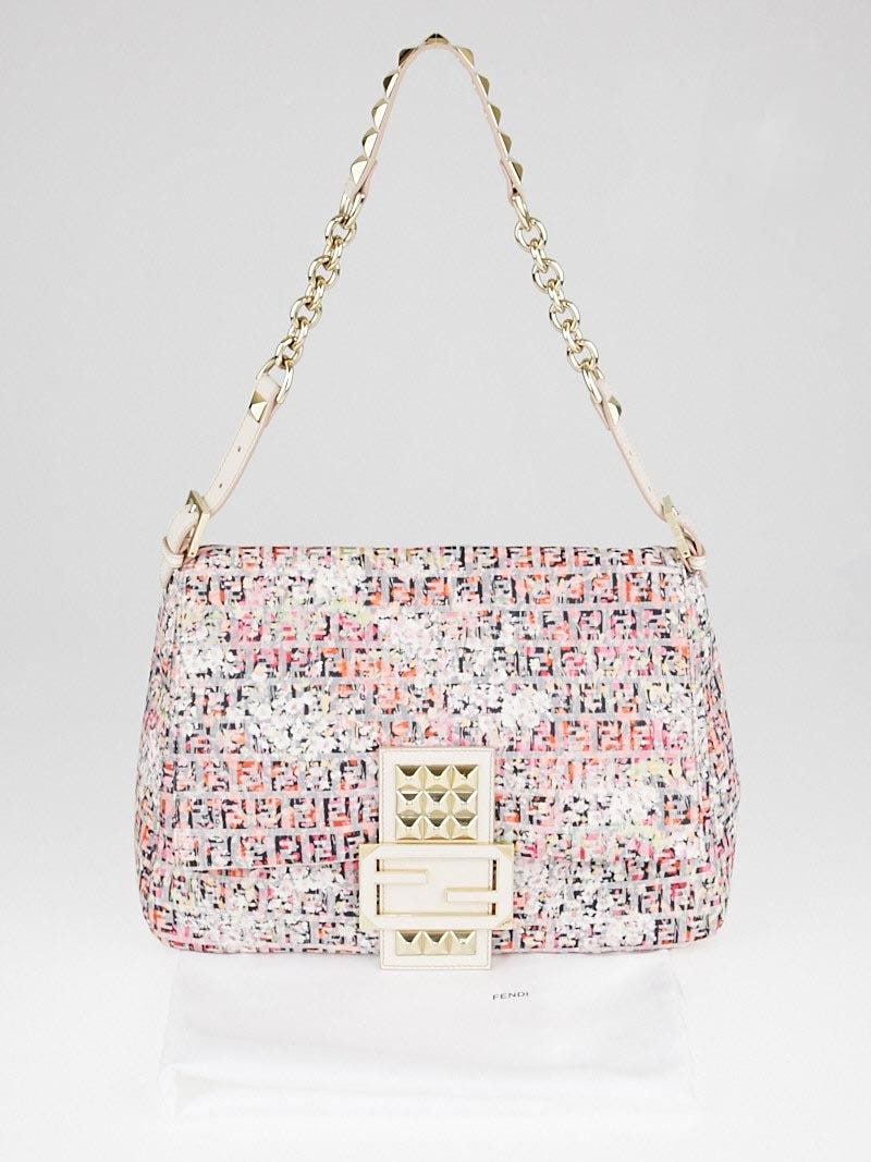 Fendi Pink Zucchino Canvas Studded Forever Mama Bag 8BR638