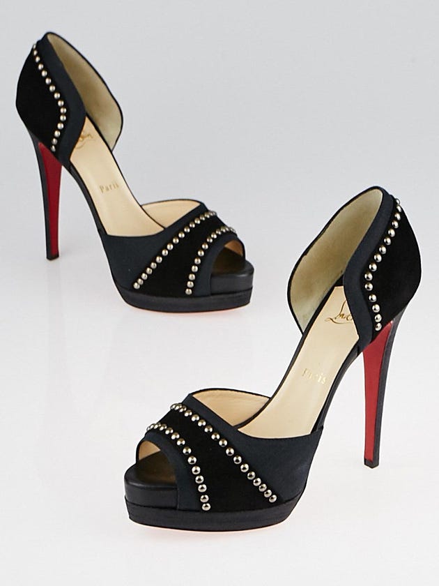 Christian Louboutin Black Canvas/Suede Studded Henry 2 140 d'Orsay Pumps Size 9/39.5