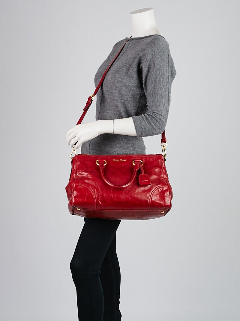 バッグ miu miu VITELLO SHINE 2way Red Tote Bag miu miu VITELLO SHINE 2way Red Tote Bag