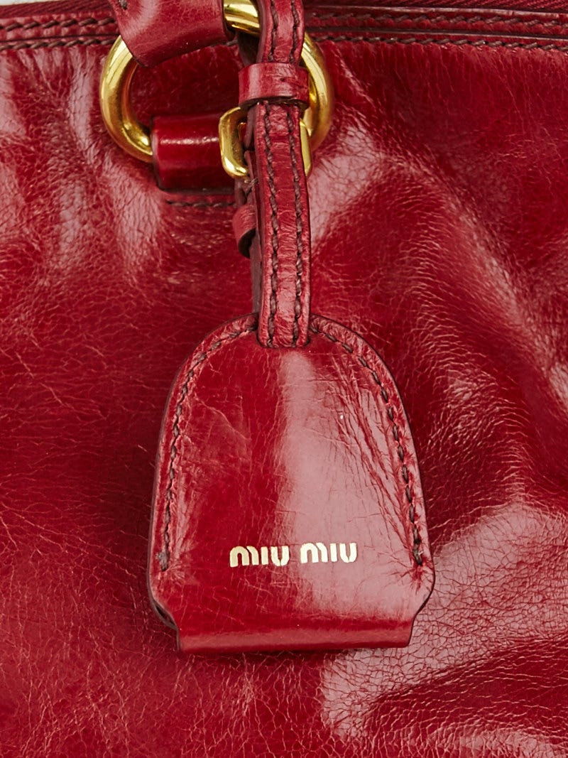 Miu Miu Red/Cream Vitello Shine Leather Double Flap Tote
