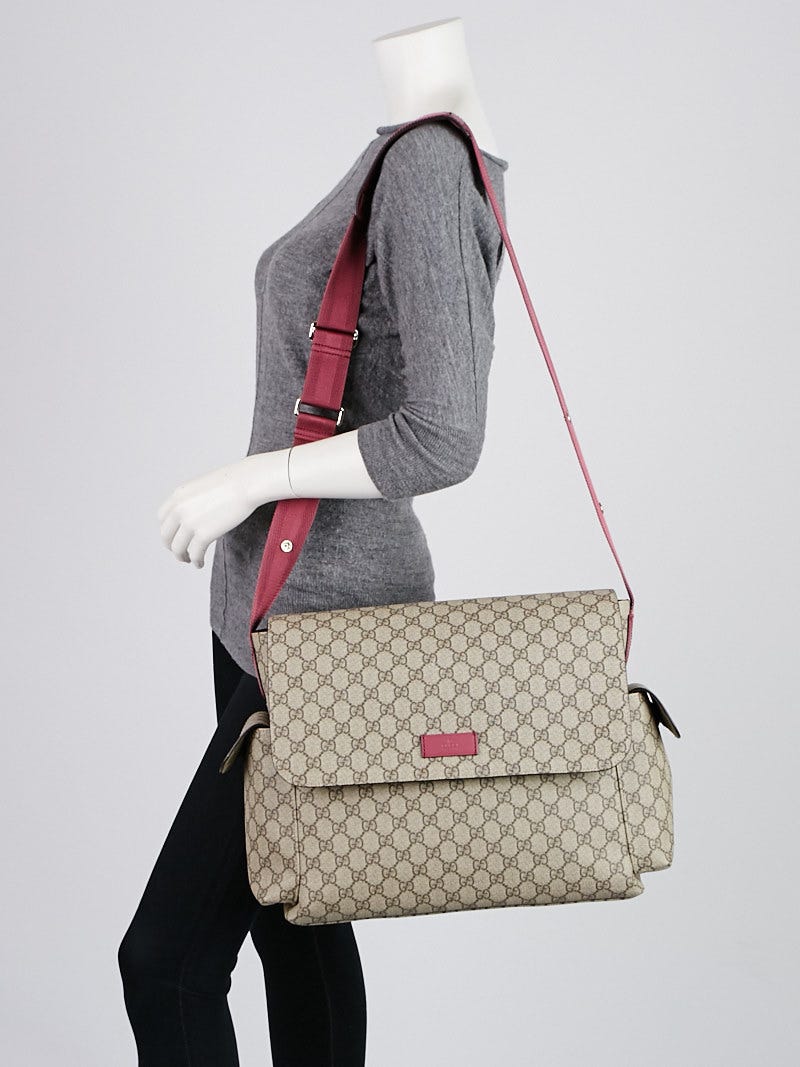 Gucci Beige Pink GG Coated Canvas Messenger Diaper Bag Yoogi s