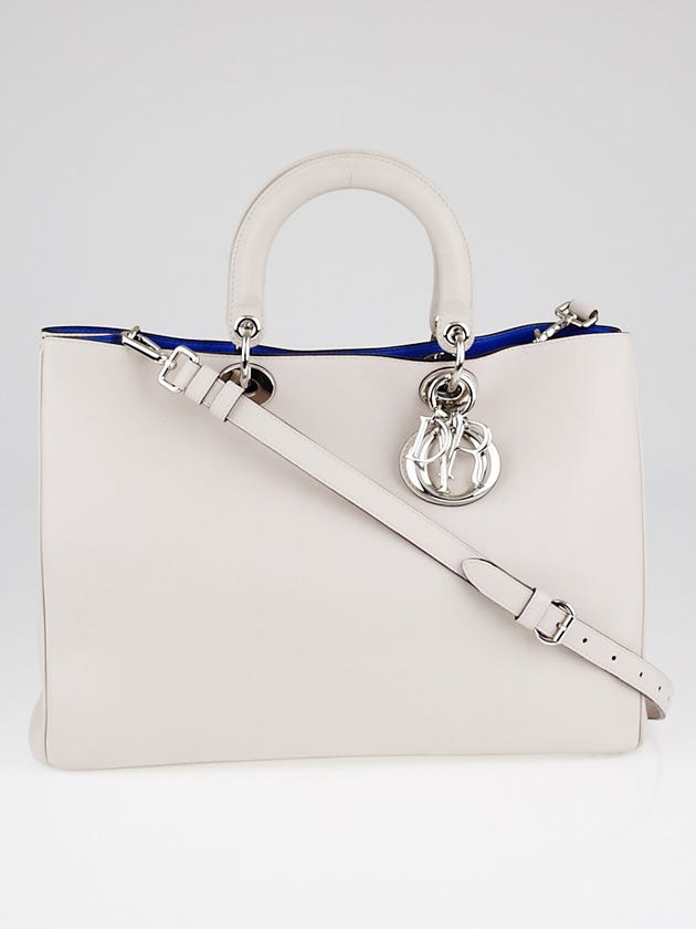 Christian Dior Pale Grey/Blue Satin-Finish Calfskin Leather Large Diorissimo Tote Bag