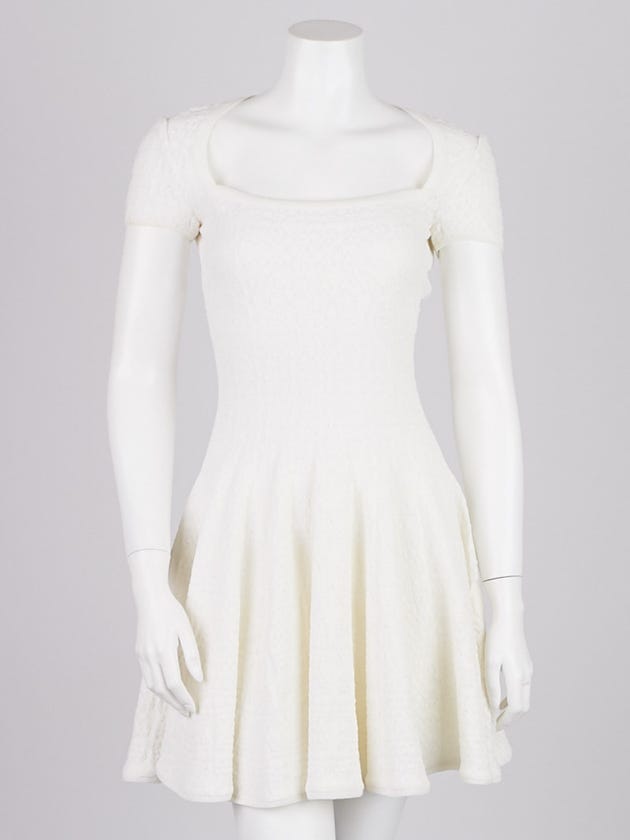 Alaïa White Cotton Blend Knit Flared Dress Size 6/40