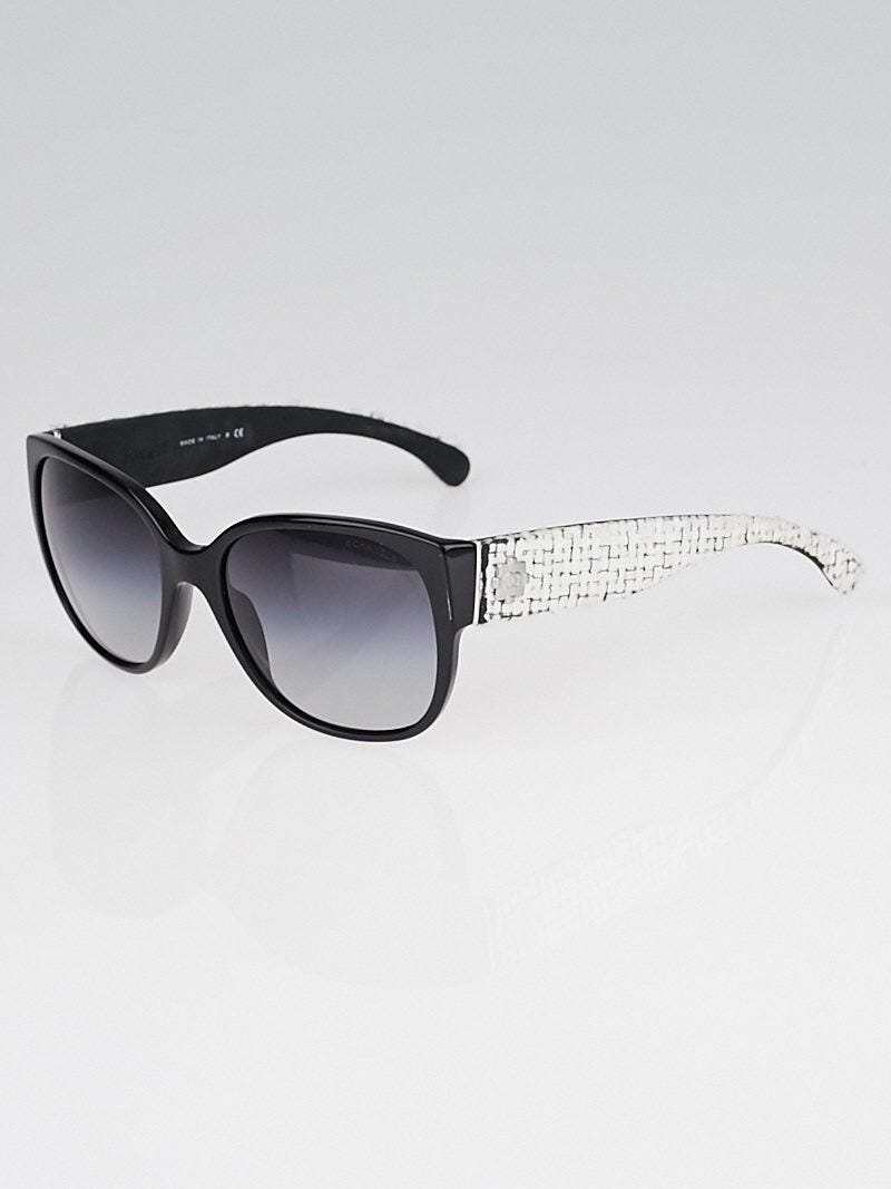 Chanel 5237-A Black Tweed Polarized Sunglasses Square Butterfly CC Logo Italy Chanel Black 5237 Tweed Sunglasses Chanel | TLC US main image 3
