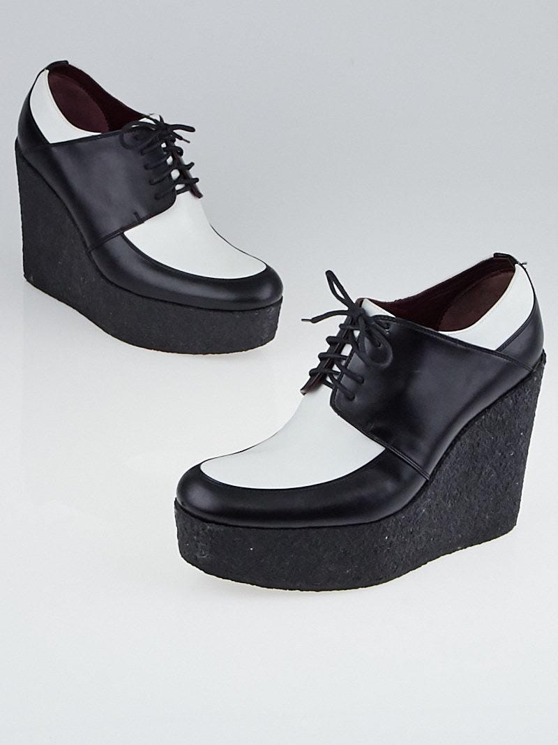 Celine Black White Leather Platform Oxfords Size 8 38.5 Yoogi s