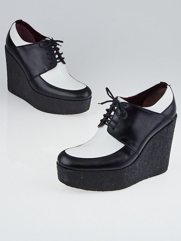 Celine Black/White Leather Platform Oxfords Size 8/38.5