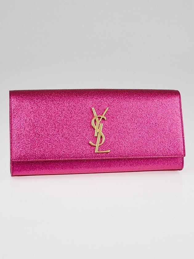Yves Saint Laurent Metallic Pink Leather Cassandre Clutch Bag