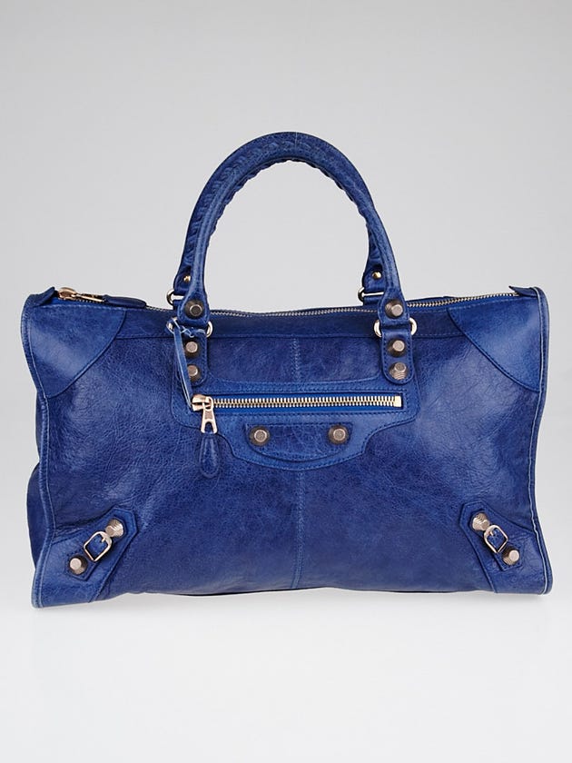 Balenciaga Blue Cobalt Lambskin Leather Giant 12 Rose Gold Work Bag