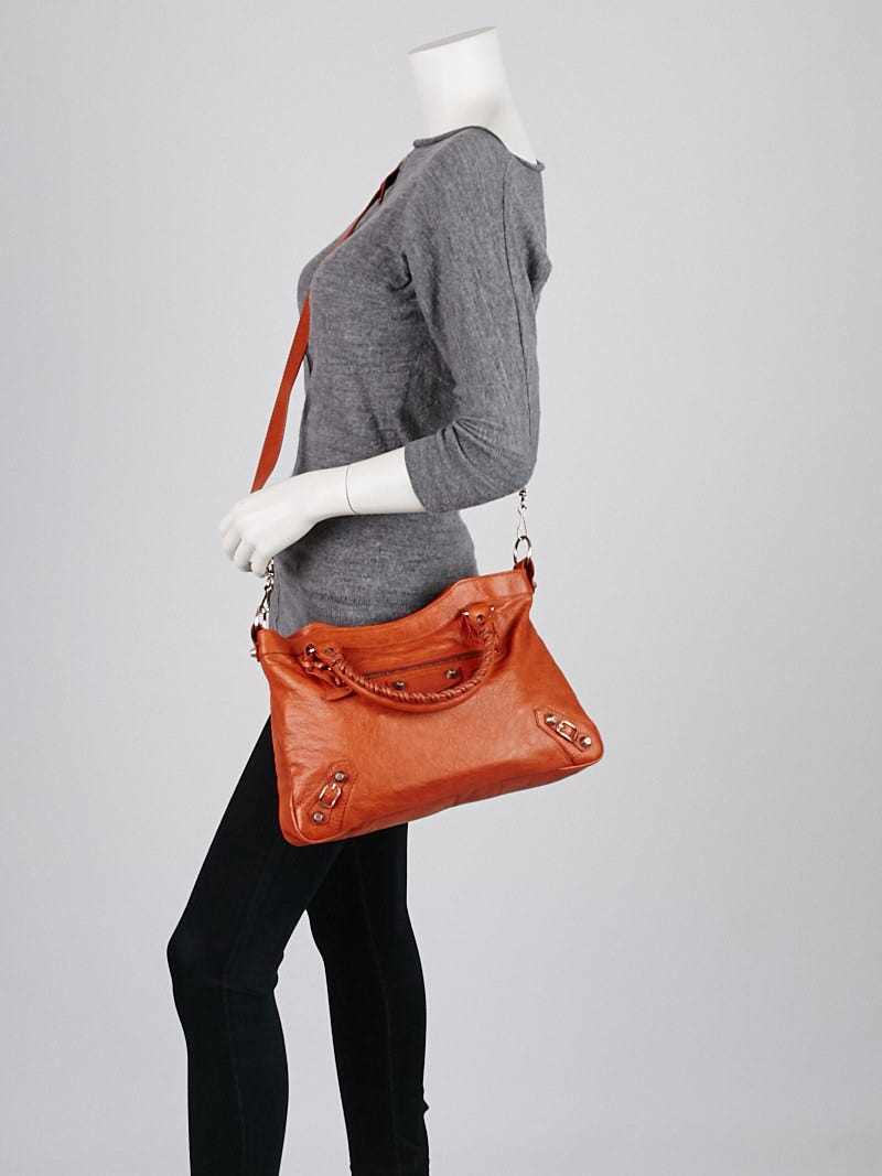 Balenciaga Orange Brulee Lambskin Leather Giant 12 Rose Gold Motorcycle Town Bag Yoogi s Closet