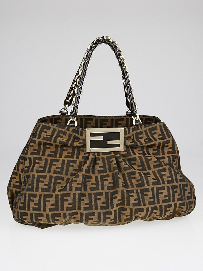 Fendi Tobacco Zucca Print Canvas Mia Agnello Bag 8BR616
