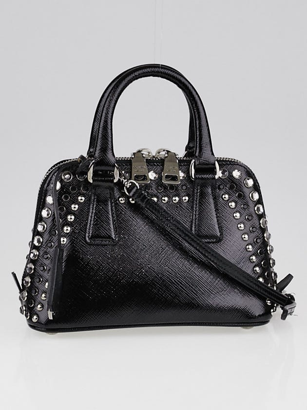 Prada Black Saffiano Vernice Leather Jeweled Mini Bag BL851B