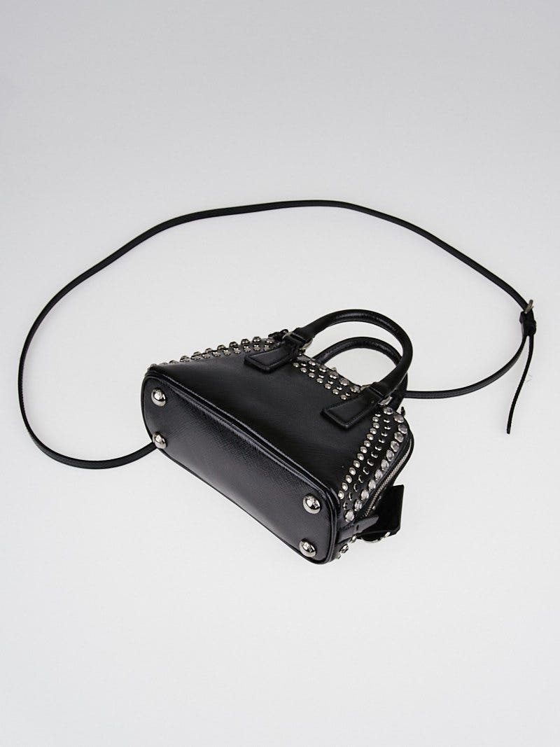 Prada Black Saffiano Vernice Leather Jeweled Mini Bag BL851B