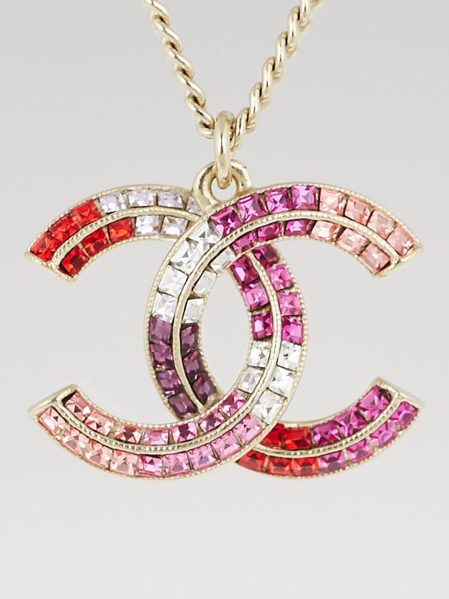 Chanel Goldtone and Multicolor Crystal CC Pendant Necklace