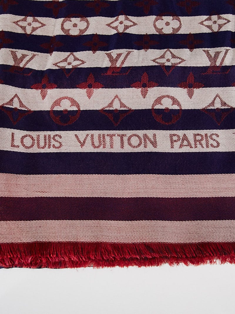 Louis Vuitton Purple Monogram Silk/Wool Shine Shawl Scarf - Yoogi's Closet