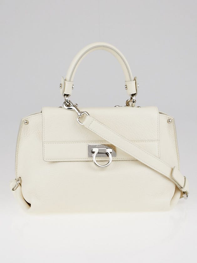 Salvatore Ferragamo White Pebbled Calfskin Leather Small Sofia Bag
