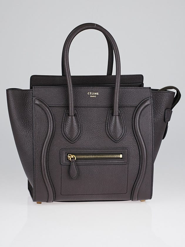 Celine Dark Taupe Grained Leather Micro Luggage Tote Bag