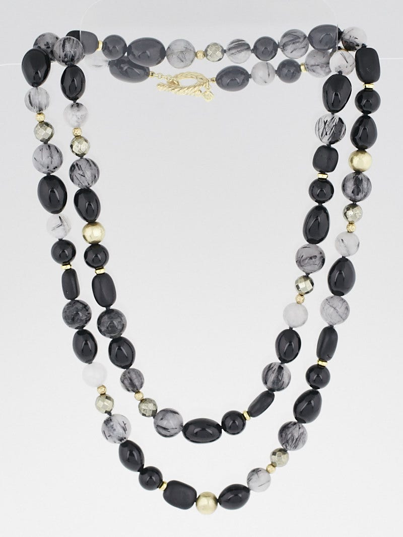 David Yurman 18k Gold with Tourmalated Quartz and Black Onyx DY