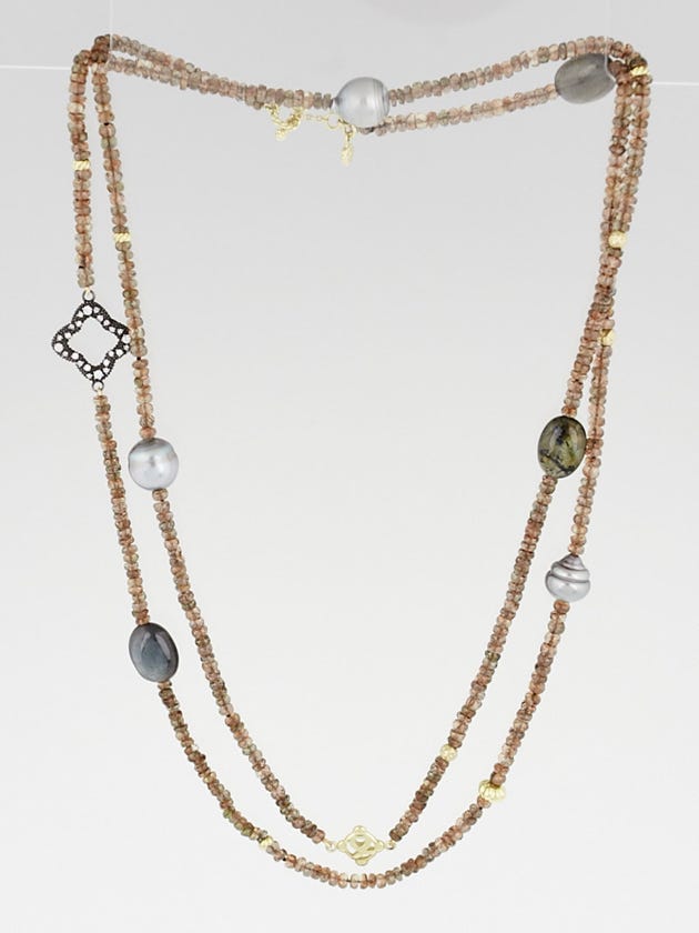David Yurman 18k Gold with Pearls, Labradorite, and Diamonds DY Signature Bead Necklace
