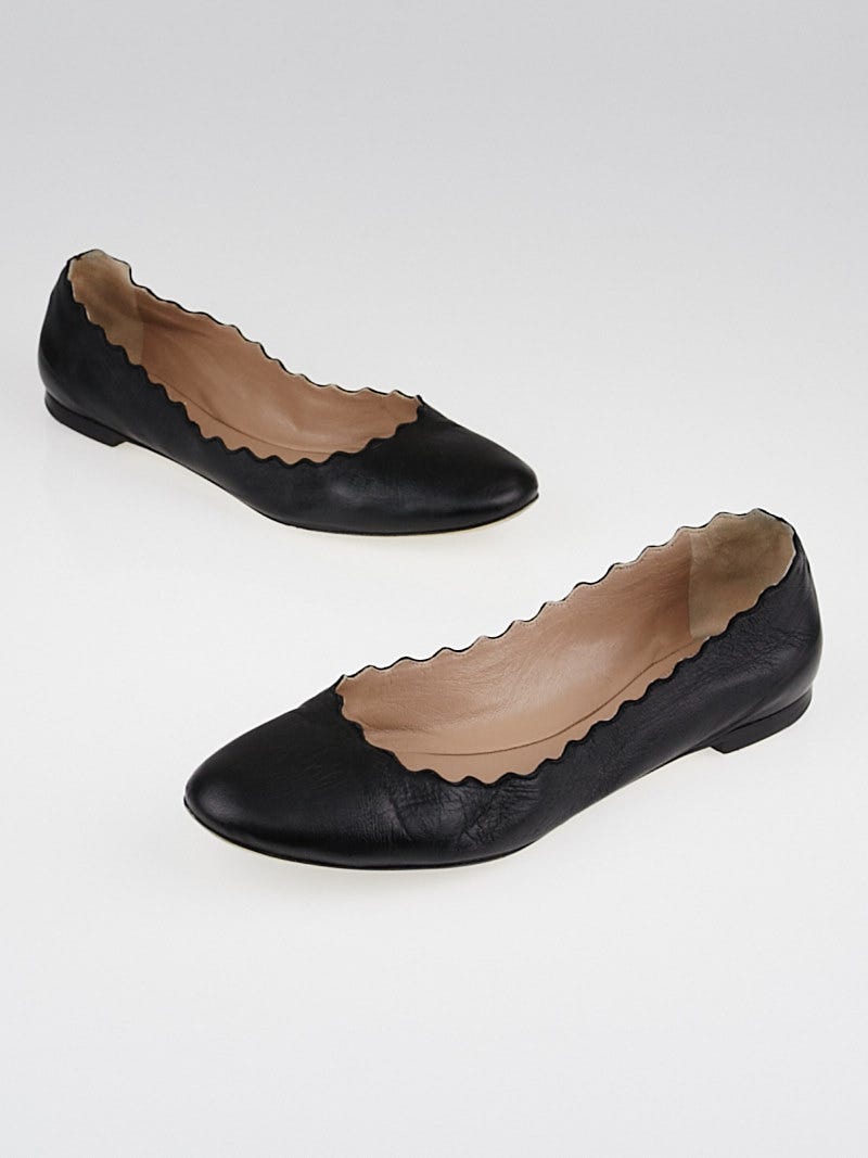 Chloe Black Leather Scalloped Ballet Flats Size 8.5 39 Yoogi s