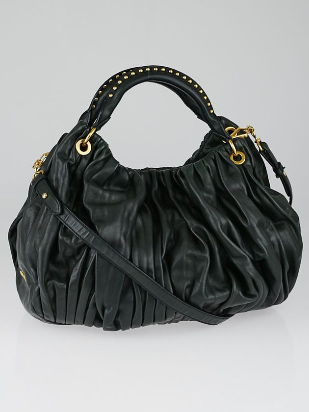 Miu Miu Bosco Leather Plisse Shopping Bag RR1365