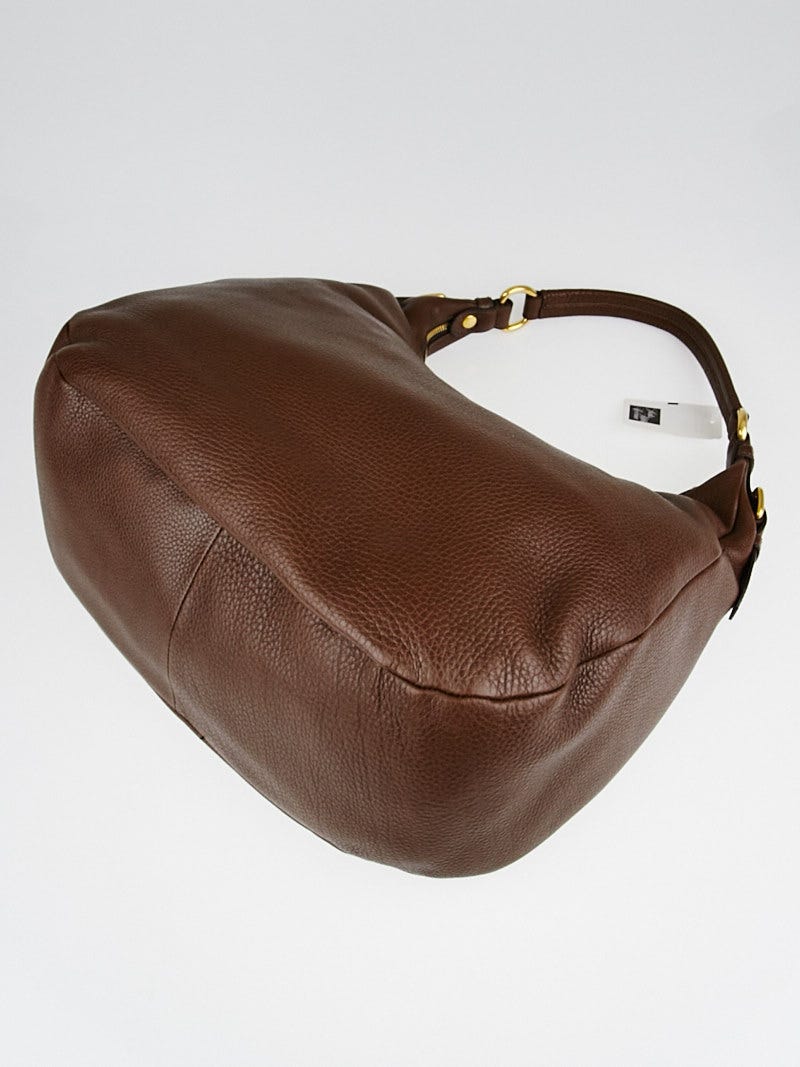 Prada Brown Vitello Daino Leather Hobo Bag BR4314 | Yoogi's