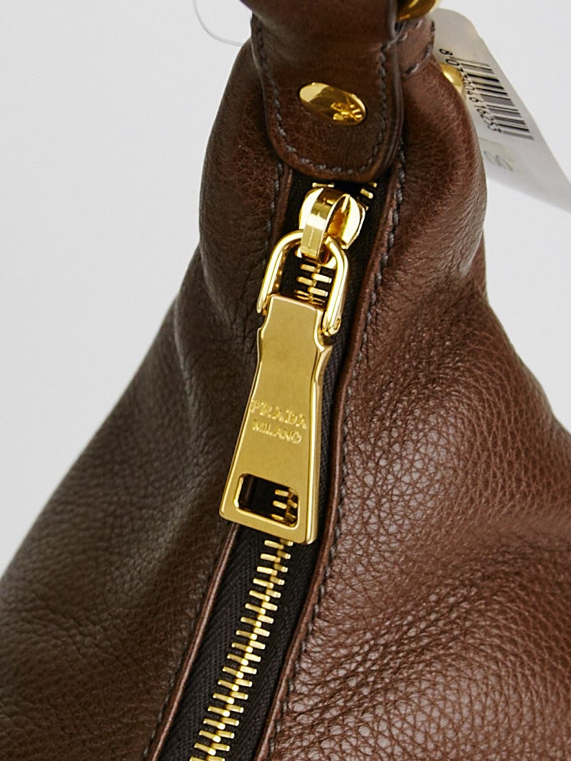 Prada Brown Vitello Daino Leather Hobo Bag BR4314 | Yoogi's