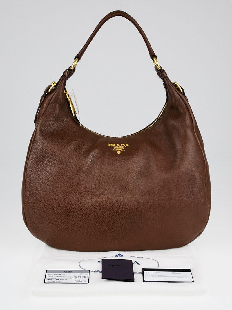 Prada Brown Vitello Daino Leather Hobo Bag BR4314 Yoogi s Closet
