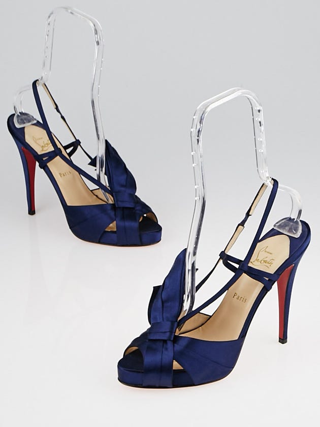 Christian Louboutin Midnight Blue Crepe Satin Pour Monsieur 120mm Slingback Heels Size 11/41.5