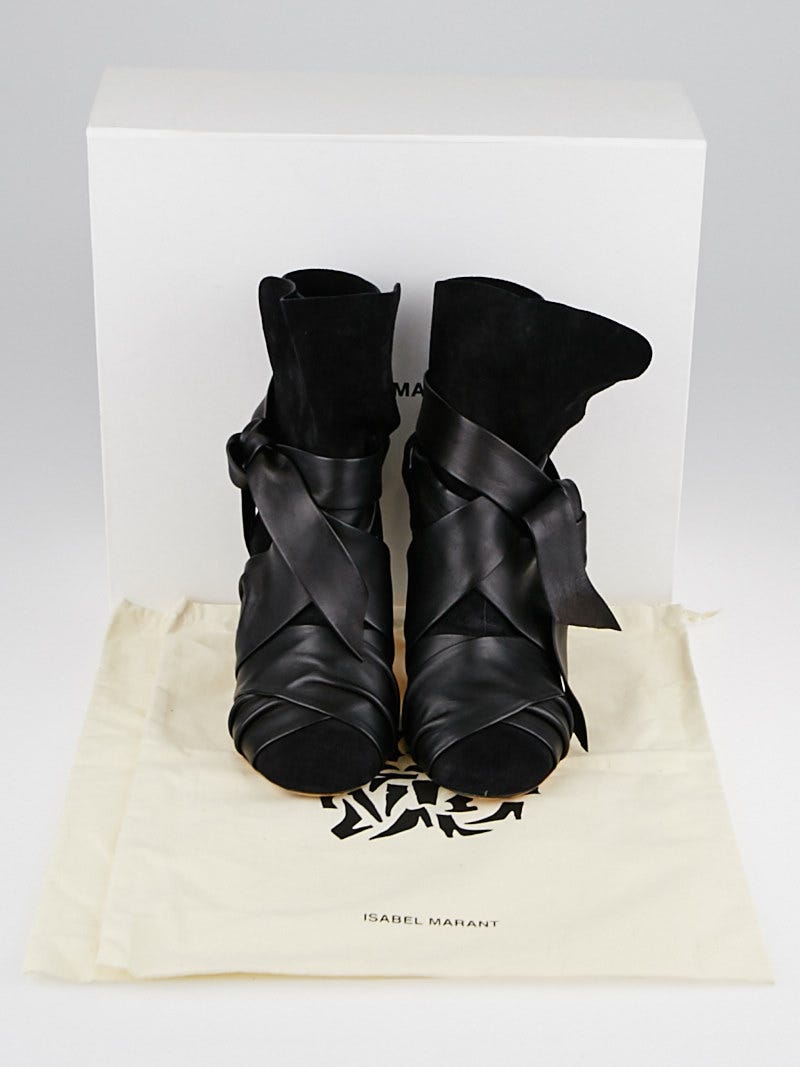 Isabel Marant Black Leather and Suede Azel Boots Size 6.5/37