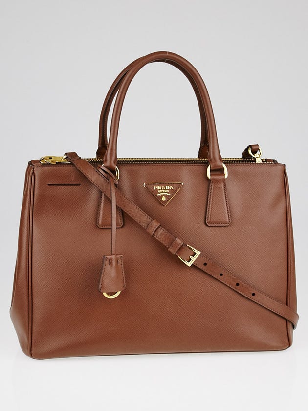 Prada Brown Saffiano Lux Leather Medium Double Zip Tote Bag BN2274