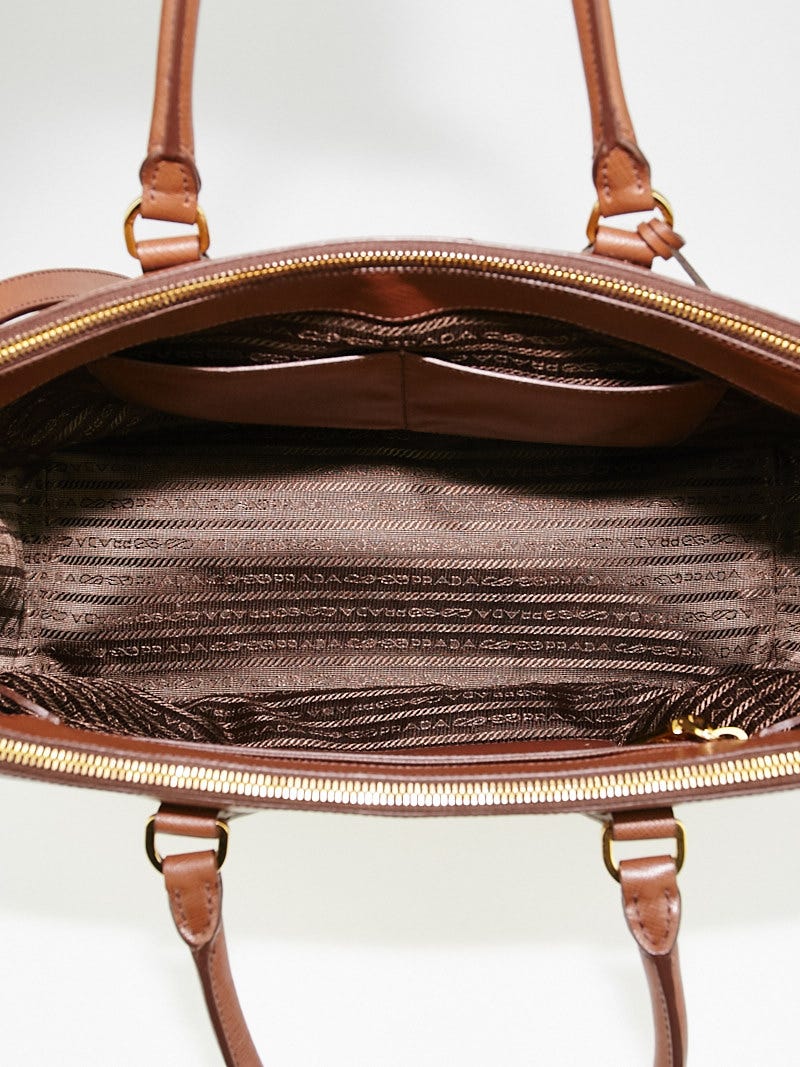 Prada Brown Saffiano Lux Leather Medium Double Zip Tote Bag BN2274