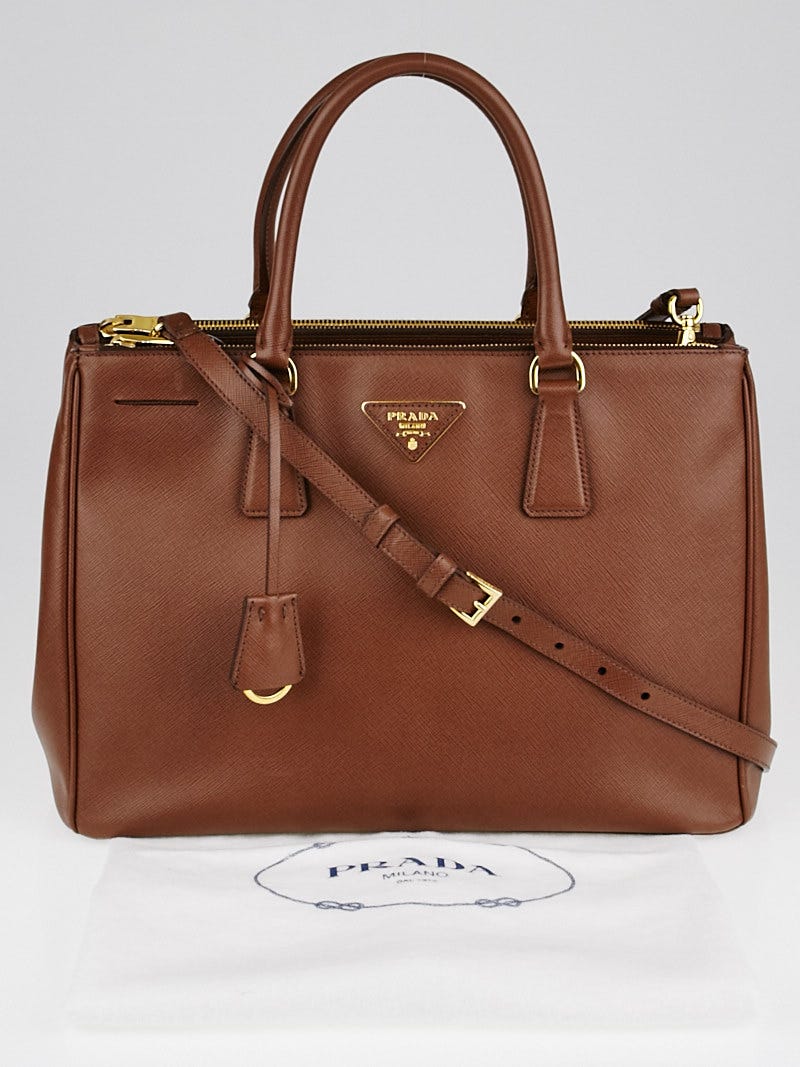 Prada Brown Saffiano Lux Leather Medium Double Zip Tote Bag BN2274